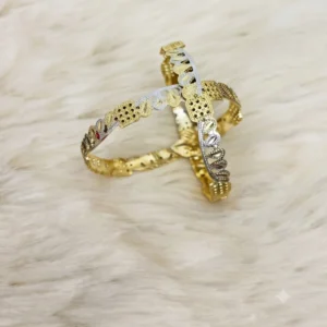 Two-Tone Diamond Scallop Pave Dot Bangle Pair